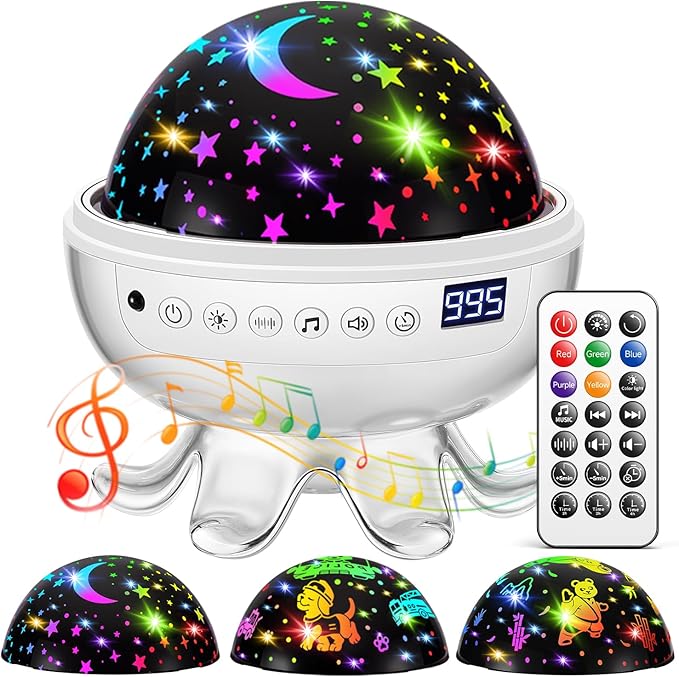 Star Projector for Kids Night Light Projector, 【3 Films+ 30 Sounds】 Lullaby Sound Machine Baby Sound Machine with Light, 【93 Effects+ Remote】 Best Toys for Kids Toys, [3 Brightness+ Timer]