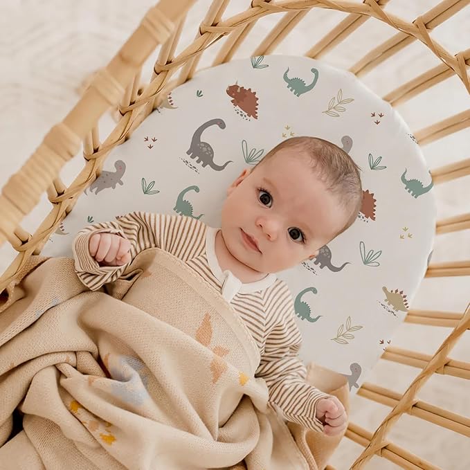Stretch Fitted Bassinet Sheet Set BROLEX 2 Pack Cradle Sheets for Bassinet Pad/Mattress,Unisex Boys Girls,Ultra Soft,Cute Dinosaurs