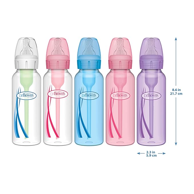 Dr. Brown's Natural Flow Anti-Colic Options+Narrow 8oz/250mL Baby Bottle + Lovey Gift Set with Level 1 Slow Flow Nipples, Pink