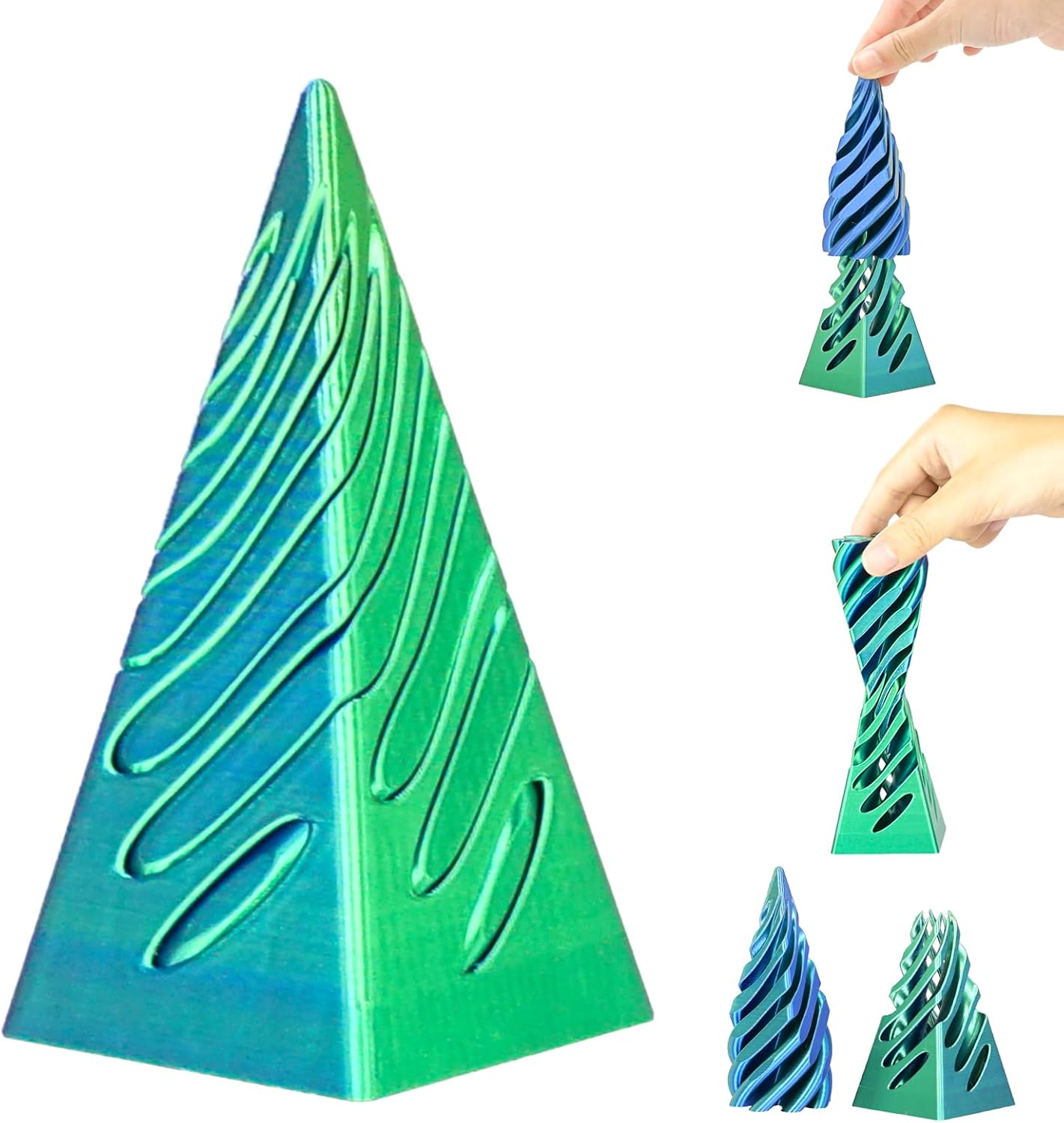 Impossible Pyramid Passthrough Sculpture 3D Printed Spiral Cone Fidget Toy for Adults Kids, Infinity Spiral Tree, Christmas, Halloween, Thanksgiving, and White Elephant Gifts (Green)