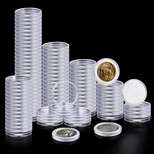 100PCS Silver Dollar Coin Holder, Clear Coin Capsules, Coin Holders for Collectors, Plastic Coin Case for Morgan Silver Dollar, Coin Protectors with Adjustable Gasket (17/20/25/27/30/33/38/40mm)