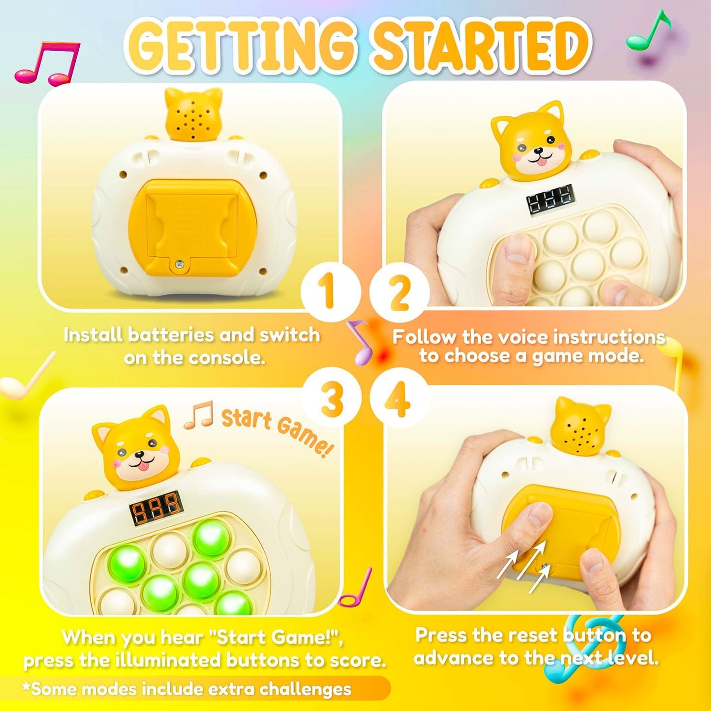 Marlo & Buzz Fast Push Game Toy with Popit Game Controller, Pop Fidget Animal with LED Screen - Sensory and Memory Console, Quick Bubble Light Toy, Pocket Games (Dog)