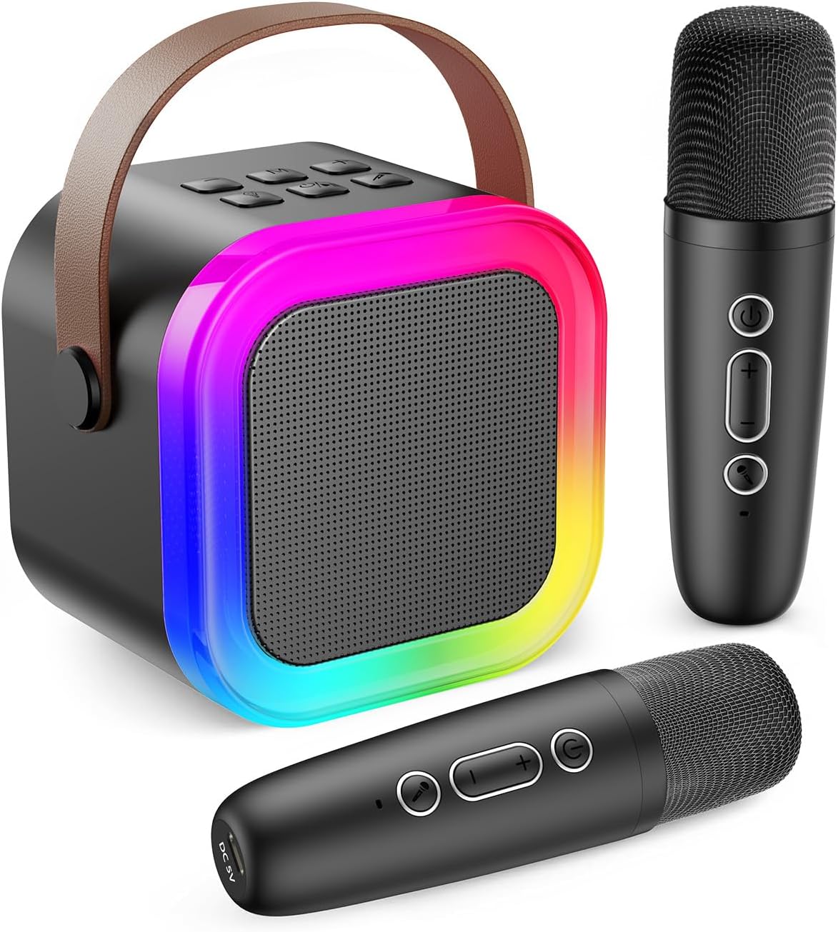 Fede Karaoke Machine for Kids Adults, Mini Karaoke Machine with 2 Wireless Microphones, Portable Bluetooth Speaker with Voice Changing Effects & LED Lights, Best Gifts Toys for Girls and Boys