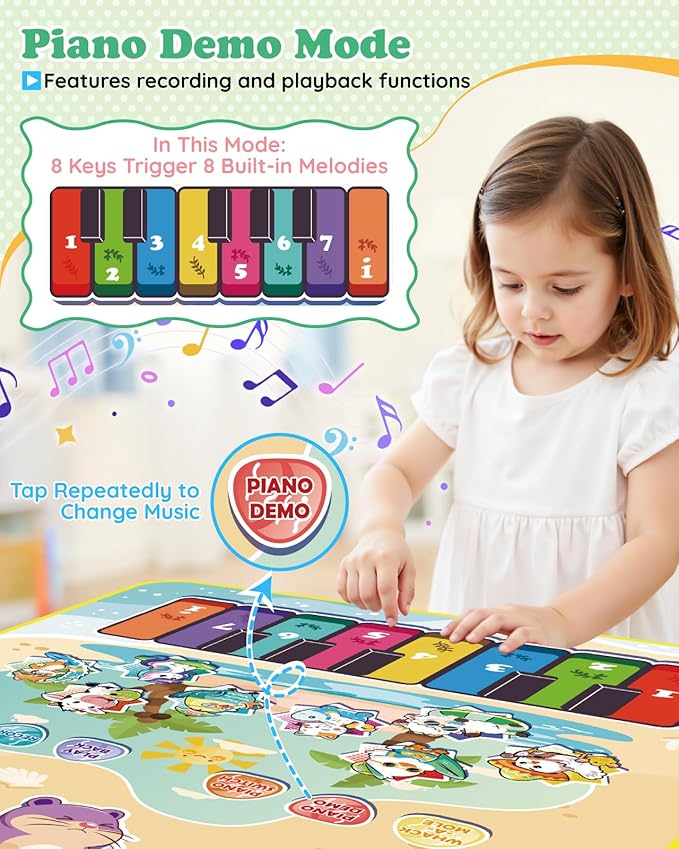 3-in-1 Musical Mat Toys for Toddlers, Led Light Up Mole Bashing & Piano Keyboard & Animal Sounds with 2 Drum Sticks,Early Educational Musical Learning Toys, Birthday Gifts for 3+ Boys & Girls