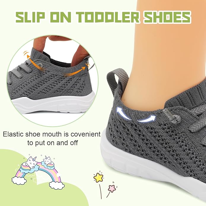 JIASUQI Toddler Shoes for Boys Girls Slip on Sneakers Wide Toe Walking Shoes Toddler Sock Shoes