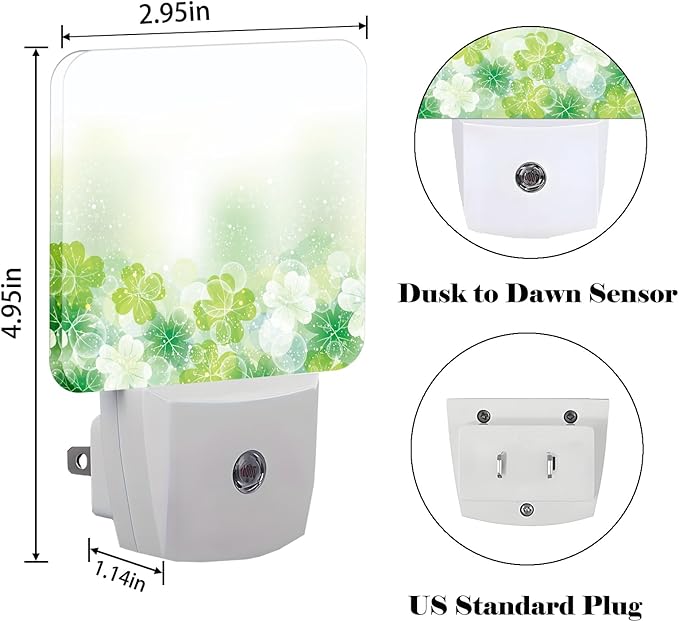St Patrick's Day Floral Nature Leaf Night Light,Plug-in Night Lights with Dusk-to-Dawn Sensor for Stairway,Hallway,Bedroom Sleep Friendly Ideal for Women/Girls/Boys Gift,0.5w