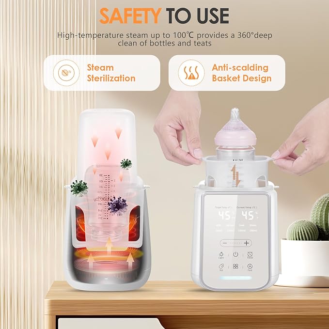 Bottle Warmer, 8-in-1 Fast Baby Milk Warmer with Timer, Smart Temperature Control, Water Bath Technology, Automatic Shut-Off, Bottle Warmers for All Bottles with Thaw Sterilizing Keep Warm