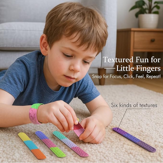Textured Silicone Slap Bracelets Fidget Toys for Kids Adults, 6PCS Sensory Snap Bracelets for Stress Anxiety Autistic ADHD, Calm Down Classroom Travel Essentials Toys, Stuffers Gifts for Boys Girls