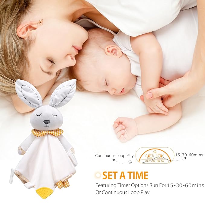 BEREST Rechargeable Baby Sleep Soother Bunny Lovey- White Noise| Heartbeat| Shushing| Lullaby Infant Sleeping Aid with Cry Sensor at Nap Time Routine, Newborn Gifts Plush Toddler Snuggle Blanket Toy
