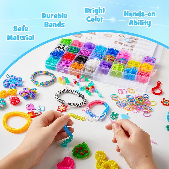 INSCRAFT 2590+ Colorful Loom Band Kit, 28 Colors Bracelet Making Kit with Storage Case, 100 Clips, 152 Beads, 20 Pendants, 5 Backpack Hooks and 1 Instructions, Christmas Birthday Gift for Girls Boys
