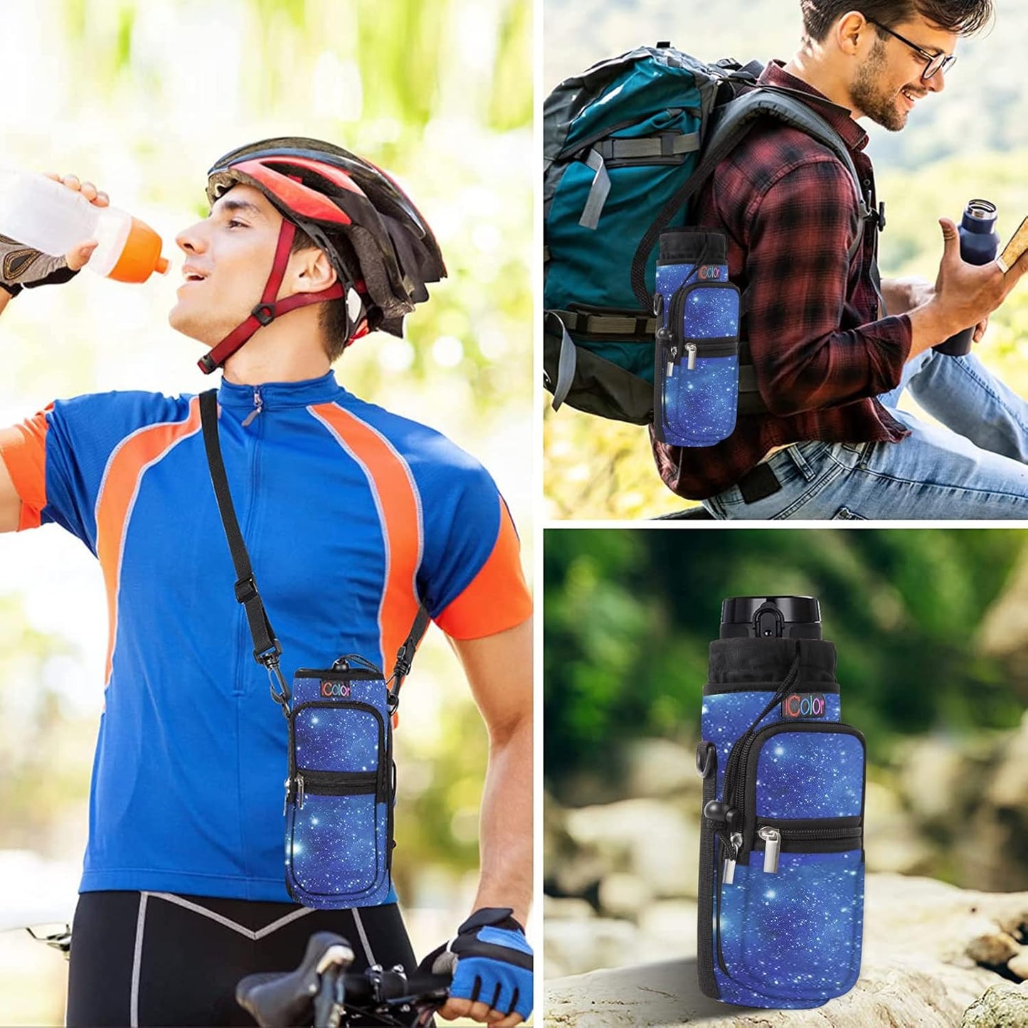 icolor Water Bottle Carrier Bag with Strap 25/32/40 oz Crossbody Bottle Holder with Phone Pocket Sling Sleeve Insulated Neoprene Water Bottle Pouch for Walking Travelling