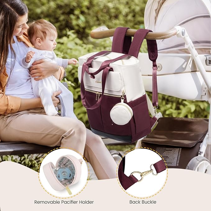 LOVEVOOK Diaper Bag Backpack,Diaper Bag Tote with Insulated Pockets,Baby Bag for Girl Boy with Changing Pad,Large Baby Diaper Bag with Pacifier Case,Anti-Theft Travel Backpack for Women,Red-White