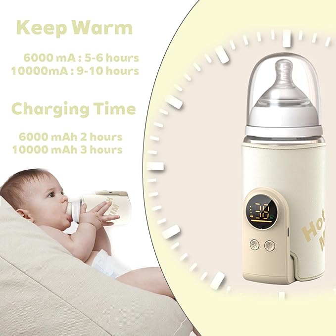 Portable Bottle Warmer for Travel-Rapid Warming,Long-Lasting Warming up to 6-10H,Portable Travel Bottle Warmer Cordless for Baby Milk Breastmilk (6000mA)