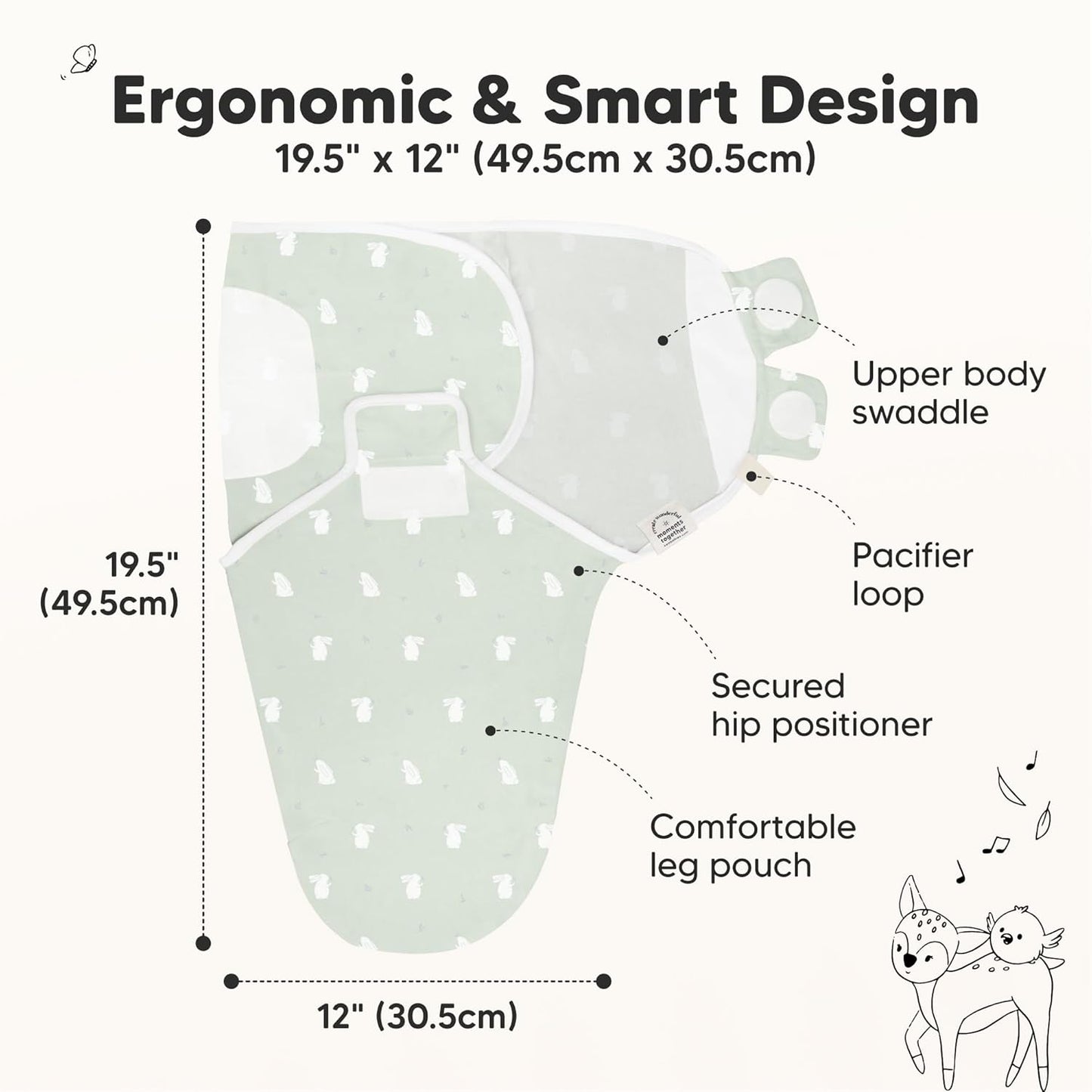 KeaBabies 3-Pack Organic Baby Swaddle Sleep Sacks - Swaddles for Newborns, Infant 0-3 Months, Baby Girls, Boys, Soft & Snug Newborn Sleep Sack, Nursery Swaddling Blankets (Bunnies, XS)