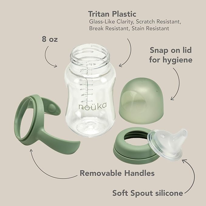 nouka Soft Spout Tritan Sippy Cup | Leak Proof and Easy Grip | Removable Handles | Wave