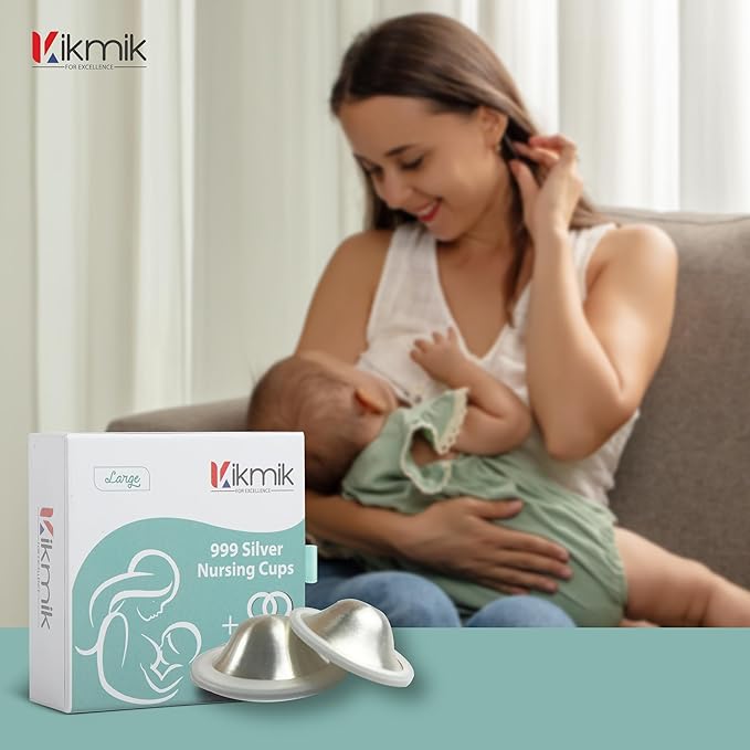 The Original Silver Nursing Cups with O-Feel Rings - 999 Silver Nipple Shields for Newborn Essentials - Reusable Nipple Covers for Breastfeeding Pain Relief & Protection - Large