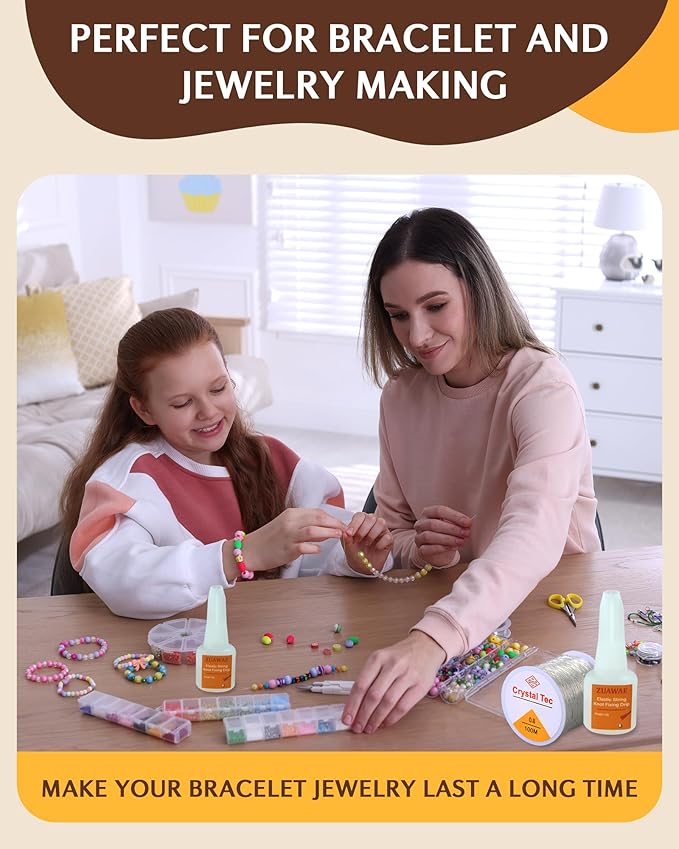 ZUAWAE Elastic String for Bracelets Making Kit, 0.8mm Clear Bracelet String, Jewelry Glue for Elastic String to Clay Beads, Jewelry Making Supplies