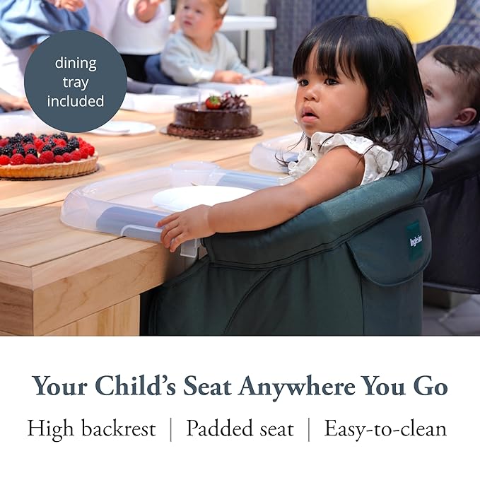 Inglesina Fast Table Chair - Dark Green + Fast Dining Tray - Portable Baby High Chair - for Babies & Toddlers up to 37 lbs -Fits Tables 0.8'' to 3.5'' Thick -Compact & Easy to Use -Travel Bag Included