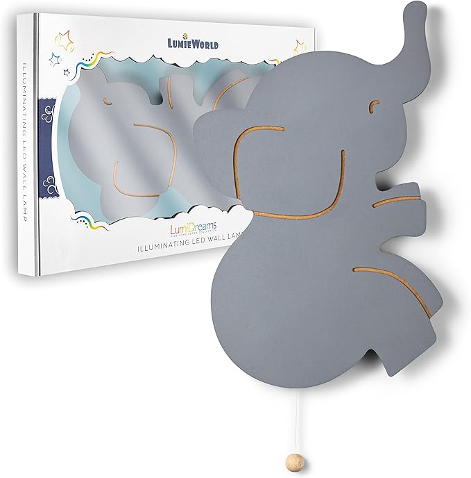 Lumipets Lighted Elephant, Nursery Night Light, Wall Mounted Lighted, Battery Operated Cloud Light Sign–Lightweight Crescent Cloud Night Light for Babies, Toddlers, Kids