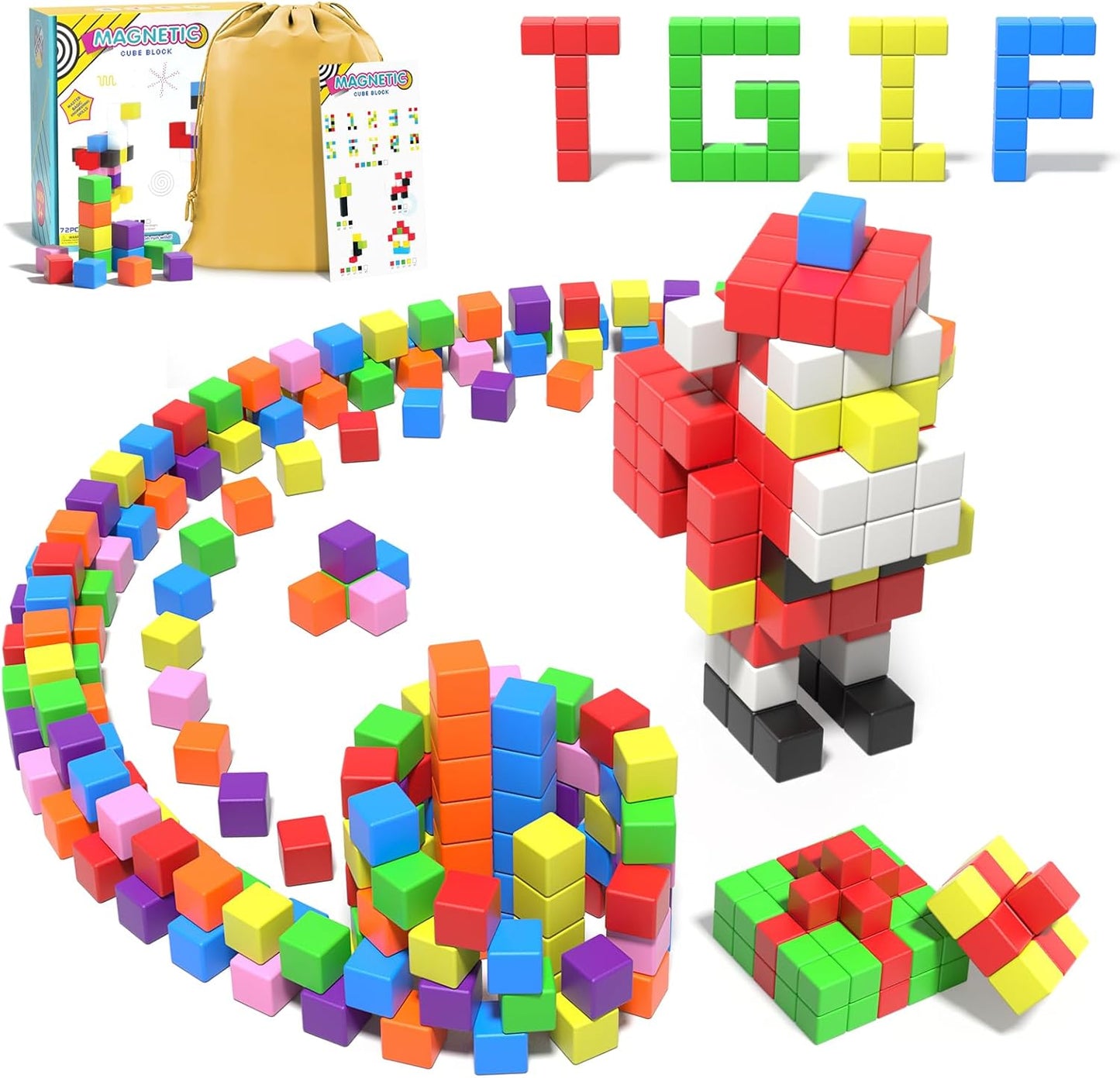 72pcs Magnetic Building Blocks for Toddlers, Large Magnet Construction Cube Toys for Kids, Preschool STEM Educational Sensory Montessori Square Toy for 3 4 5 6 Boys & Girls