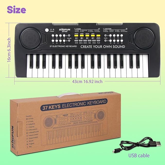 Kids Piano Keyboard, 37 Keys Portable Music Keyboard Electric Piano Toys for Children, Educational Electronic Musical Instrument Toys Gifts for Kids Ages 3 4 5 6 7 8 9