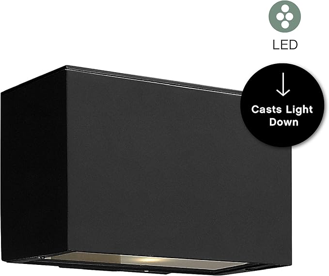 Hinkley Atlantis Extra Small Down Light Wall Mount Outdoor Lantern - Integrated LED, Modern, Aluminum, Dark Sky - Satin Black Finish