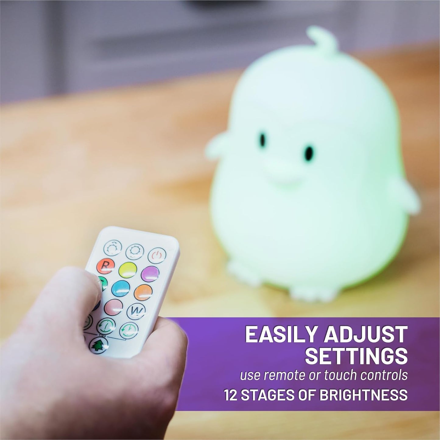 Lumipets Remote Control Silicone Night Light for Kids - Penguin Design with 9 Soft Colors & Sleep Timer - Rechargeable, Battery-Operated Lamp for Bedroom | Baby Nursery, Toddler, Girls, Boys