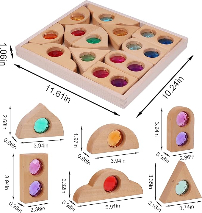 12PCS Acrylic Gem Fairytale Windows Blocks,Translucent Cubes Stacking Toys, Sparkling Acrylic Toy Wooden Stacking Blocks,Open Ended Play Montessori Educational Wooden Toys