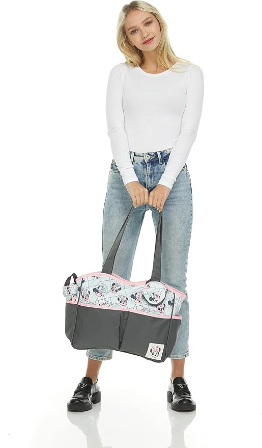 Disney Cudlie Diaper Tote Bag for Moms | Large Spacious Travel Diaper Tote for Baby Boy and Girl | 17-Inches Wide Multi-Functional Baby Bag with Cute Patterns