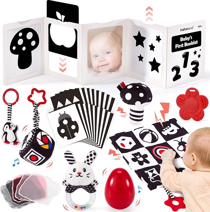hahaland High Contrast Baby Toys for Newborn - Infant Baby Black and White Sensory Newborn Toys for Brain Development Montessori Tummy Time Toy for 0 3 6 Months