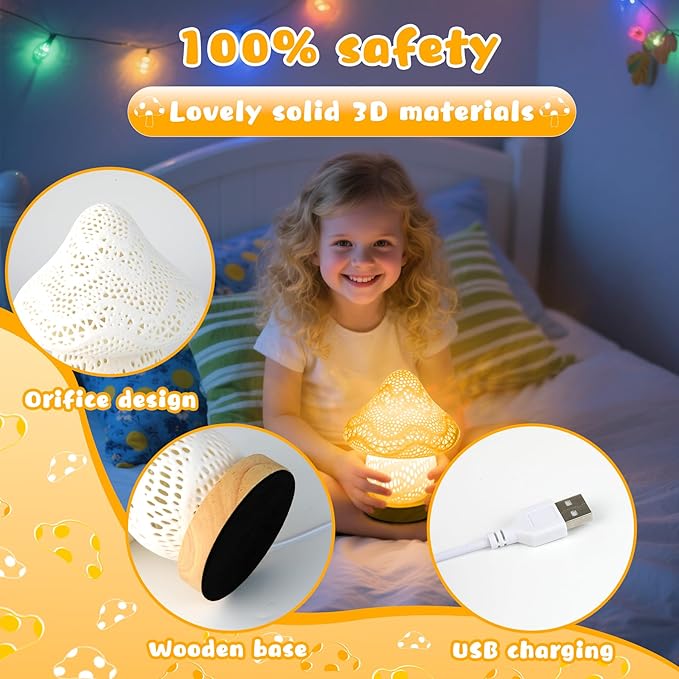 Mushroom Lamp, Night Light for Kids Bedroom,16 Colors LED Kawaii Lamp with Remote, 3D Mushroom Decor Cute Mini Bedside Table Lamp, Birthday & Christmas Gifts for Girls Boys