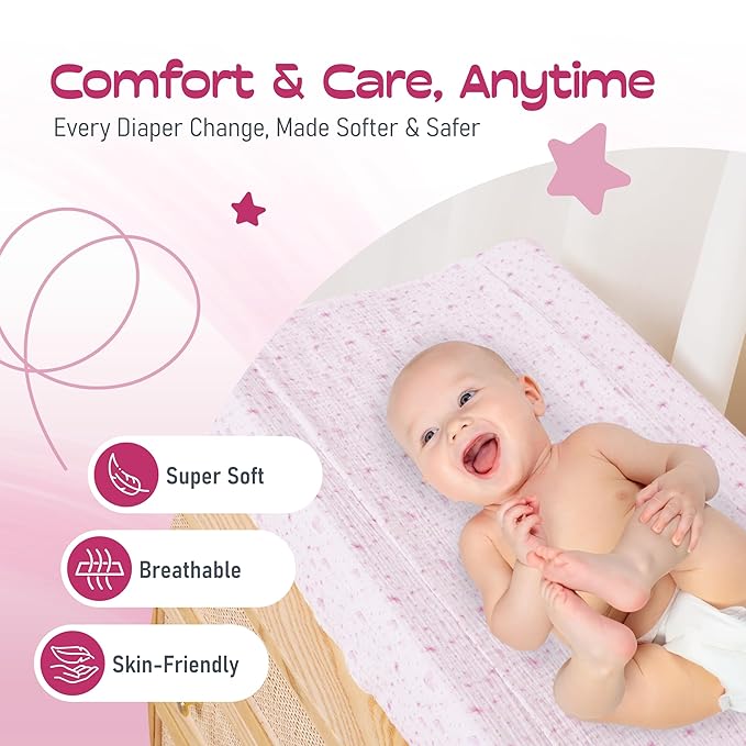 100% Muslin Changing Pad Cover Ultra Soft, Breathable, Secure Fit, Fade-Resistant Prints for Boys and Girls (Pack 2)