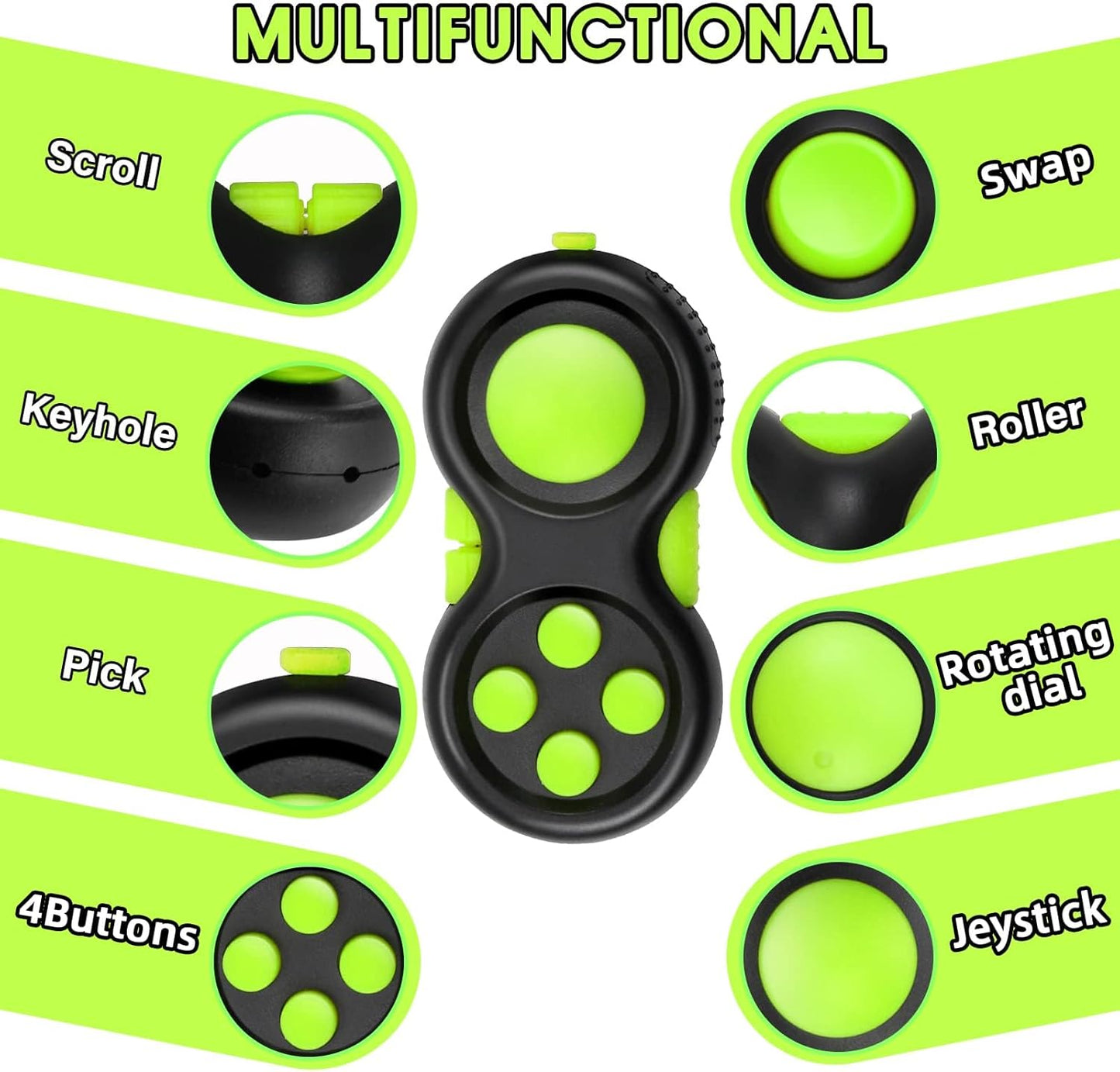 WTYCD Original Fidget Toy Game, Rubberized classical Controller Fidget Concentration Toy with 8-Fidget Functions and Lanyard - Excellent for Relieving Stress and Anxiety