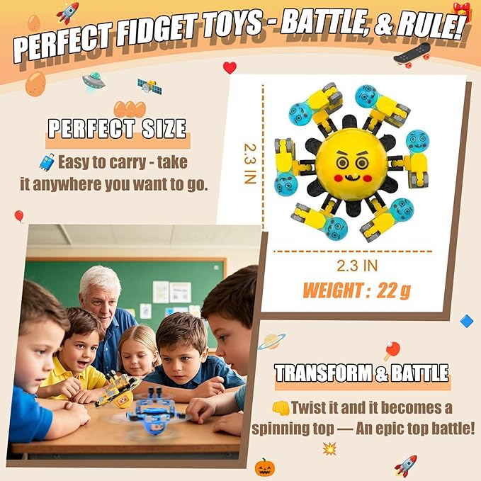 4Pcs Transformable Fidget Spinners for Kids Sensory Fidget Toys Teens Quiet Airplane Road Trip Travel Activities Essential Stocking Stuffers Bulk Gifts for Boys Girls Toddlers Autism ADHD B