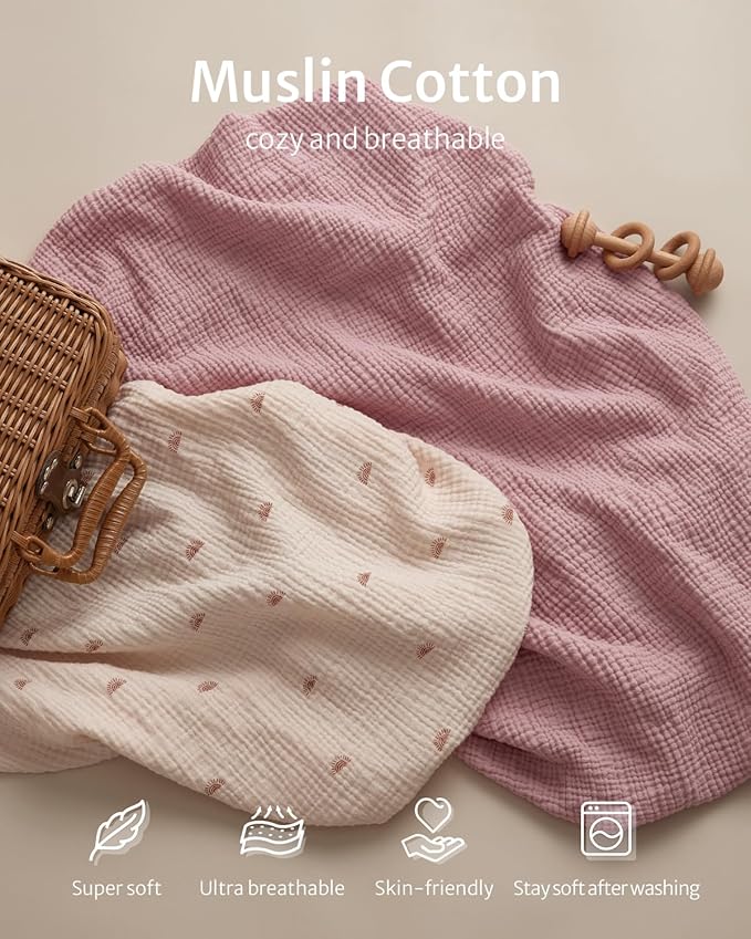 Blissful Diary Muslin Bassinet Sheets for Baby Girls Boys, Boho Soft Cotton Fitted for Oval Hourglass Rectangle Mattress, 2 Pack(Sunshine&Blush Pink)