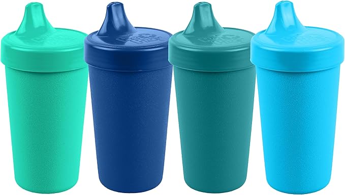 Re-Play Sippy Cups for Toddlers - 10 Oz. Reusable Spill Proof Cups for Kids, Dishwasher/Microwave Safe - Made in USA - Set of 4-3.13" x 6.25" - True Blue