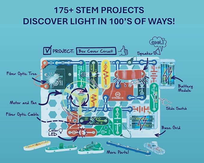 Snap Circuits Light Electronics Exploration Kit | Over 175 Exciting STEM Projects | Full Color Project Manual | 55+ Snap Circuits Parts | STEM Educational Toys for Kids 8+