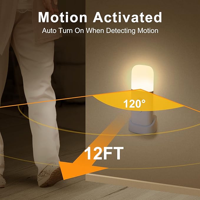 YELKO Motion Sensor Night Light, 2000mAh Rechargeable Night Lights Battery Powered, PortableＤimmable Nightlights with 5 Brightness Levels for Kids,Adults (Warm White 1Pack)