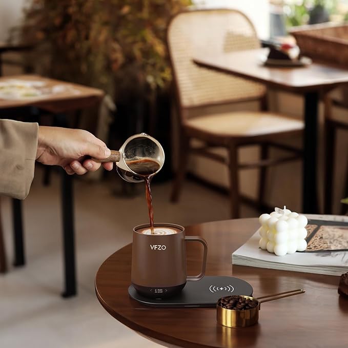 Temperature Control Smart Mug, Self Heating Coffee Mug LED Display, 180 Min Battery Life - Hot up to 149℉ Fast Wireless Charger Base Improved Design coffee serving sets mug(12oz, Coffee)