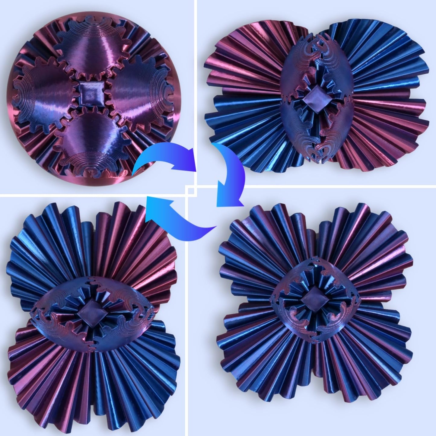 3D Printed Gear Ball, Gear Sphere Fidget Toy Stress Relif Toy for ADHD, Anxiety Relaxing Toy for Adults at Work/Study/Travel, Blue-Purple