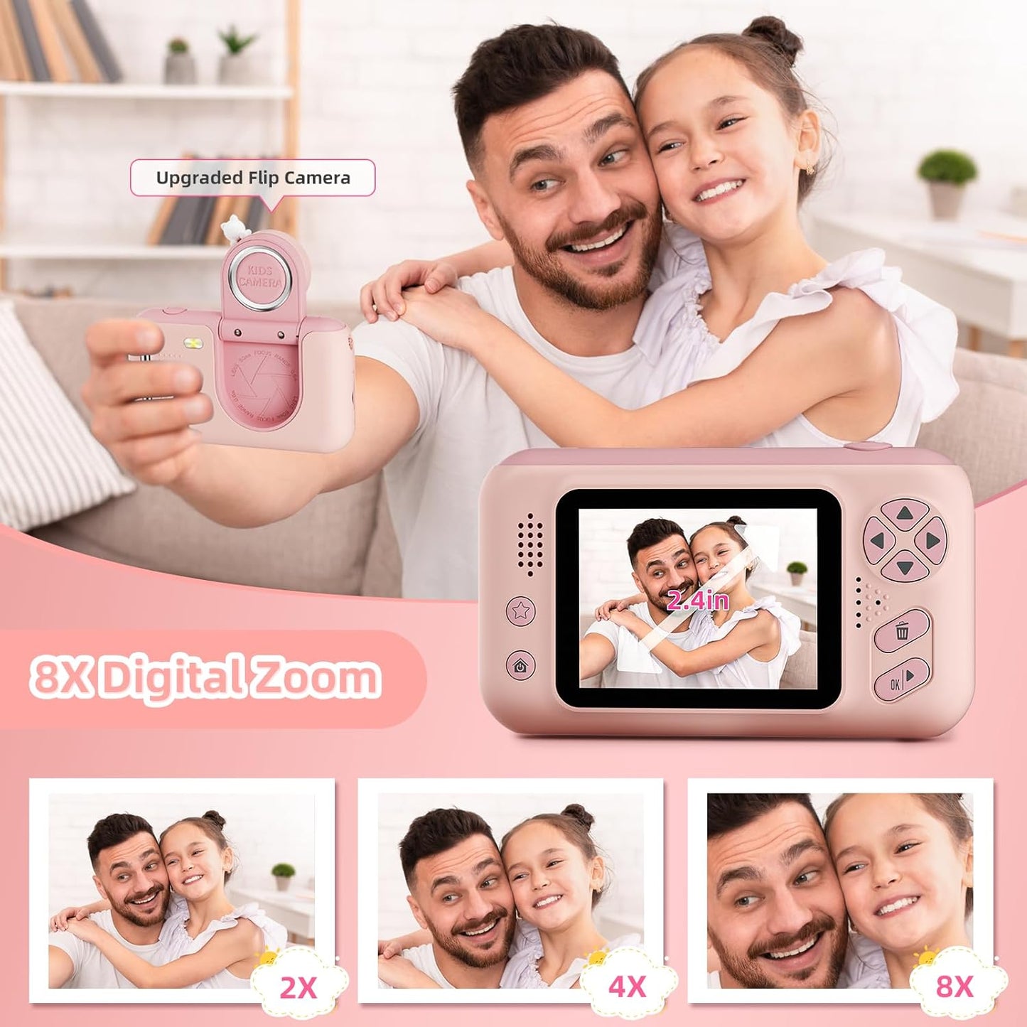 Kids Camera Girls for 3 4 5 6 7 8 9 Years Old Girls,1080P HD Video Selfie Camera with 32G SD Card Kids Digital Camera Toys for Toddler Birthday Gifts Pink
