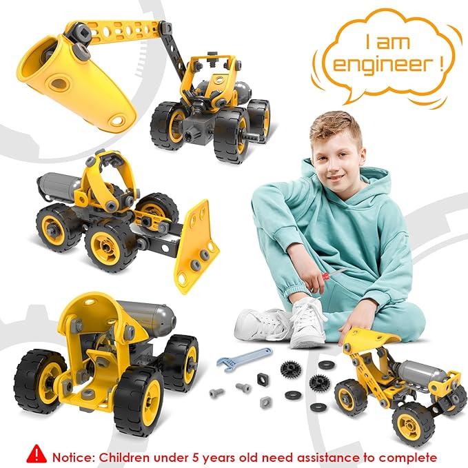 10 in 1 Kids STEM Building Toys, Electric Building Blocks Toys Set for 5 6 7 8+ Year Old Boy, Educational STEM Learning Construction Excavator Kit for Kids Age 4-8 5-7 6-8 8-10
