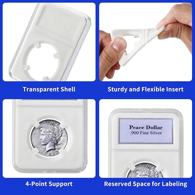 10-Pack Silver Dollar Coin Holder, 24mm Collection Coin Holder, Clear Acrylic Coin Slab Protectors and Display Case for Morgan, Peace, IKE Silver Coin, Four-Point Fixation Coin Capsules