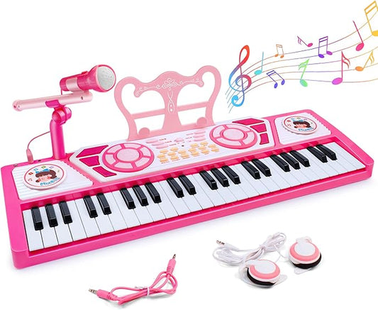 Toys for 3+ Year Old Girls Gift: 49 Keys Kids Piano Keyboard Multifunctional Educational Musical Instrument Toy with Microphone, Earphone, Dual Speakers, Birthday and Xmas Gifts for 3+ Girls Toys
