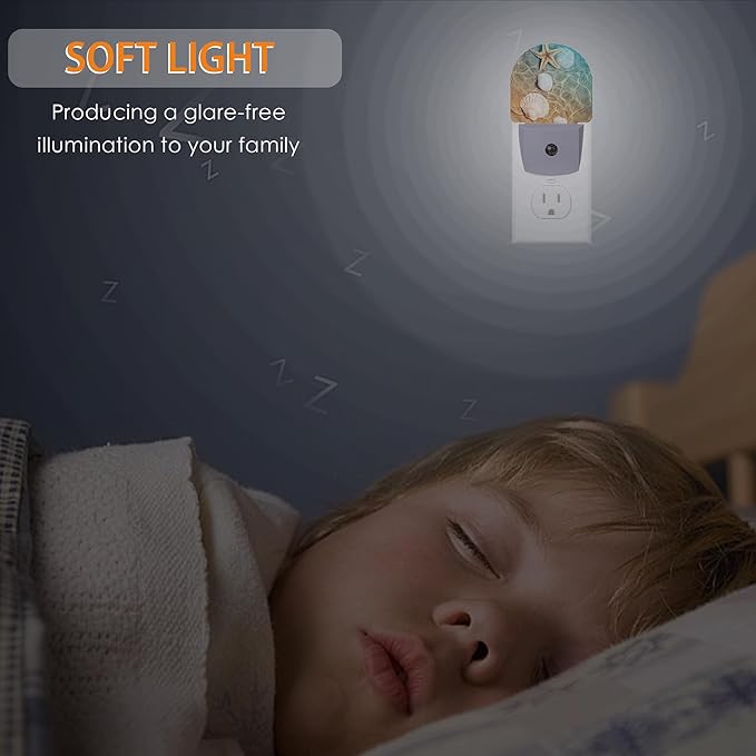 Starfish Shells Night Light,Beach Night Lights Plug into Wall with Dusk to Dawn Sensor,Lamp for Bedroom Bathroom Hallway Nightlight for Women Girls