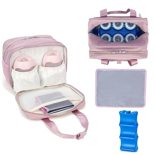 Breastmilk Cooler Bag with Ice Pack,Fits 6 Baby Bottles Up to 9 Ounce Breast Milk Cooler Travel Bag Compatible with Wearable Breast Pumps & Accessories for Nursing Mom Daycare Pink