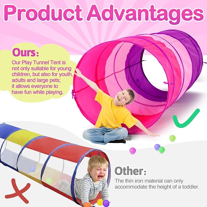 1 Pcs Giant 27.6 Inch Kids Play Tunnel and up Opening Colorful Pop up Crawl Tunnel Toy with Breathable Mesh Game Tent Toy Girl Boy Gift or Dog Cat Pet Tunnels