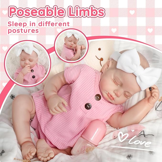 Jirachi Realistic Reborn Baby Dolls, 18 Inch Real Life Full Body Vinyl Sleeping Baby Girl, Newborn Lifelike Reborn Baby Dolls with Pink Clothing Set