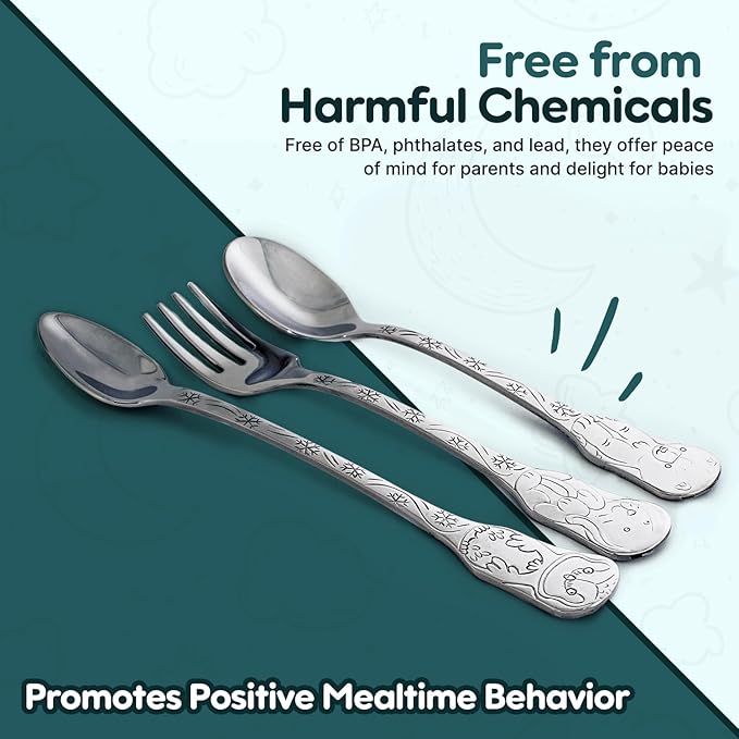 Kleynimals Arctic Friends Made in USA Baby Silverware – 100% Stainless Steel Baby Forks and Spoons, Non-Toxic, BPA-Free, Eco-Friendly, Dishwasher Safe – Safe Utensils for Babies & Toddlers