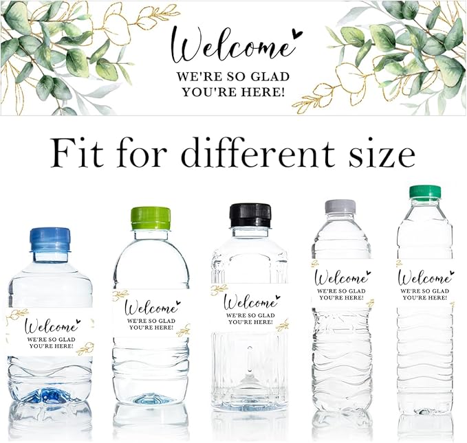 100PCS Wedding Water Bottle Labels Waterproof Greenery Floral Wraps Sticker for Water Bottle Baby Shower Bottle Label for Bridal Shower Party Welcome (Eucalyptus)